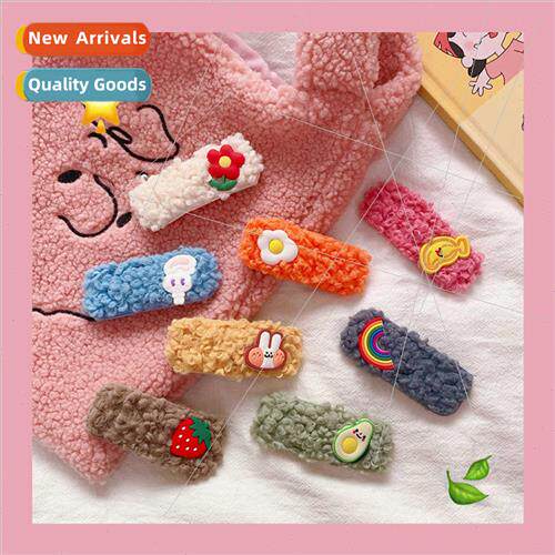 Korea Dongdaemun flower colorful plush bb clip ins hair card