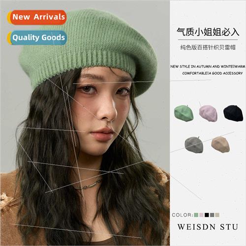 Rabb fur velvet female beret green matcha green fall winter