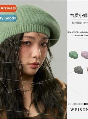 Rabb fur velvet female beret green matcha green fall winter