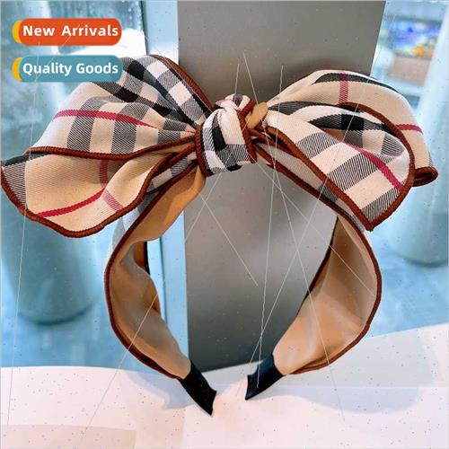 Korea Retro plaid England three-layer large bow hair band ha