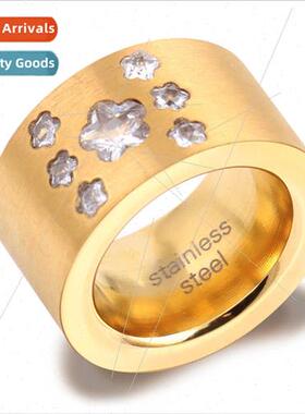 Korea stainless steel ring wh diamond flowers six plus one l