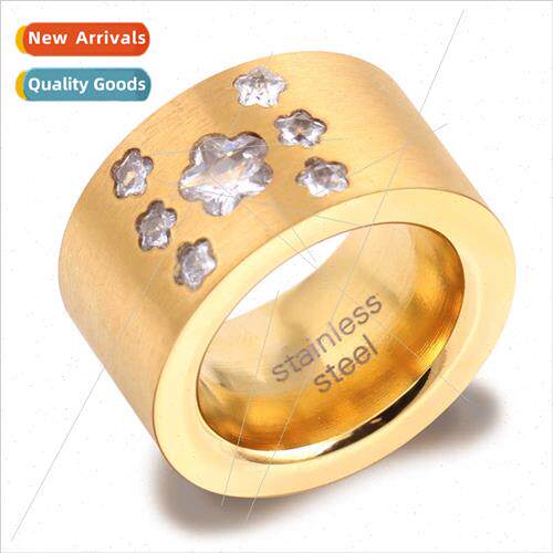 Korea stainless steel ring wh diamond flowers six plus one l