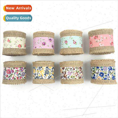 6cm wide floral burlap tape 2m per roll burlap handmade DIY