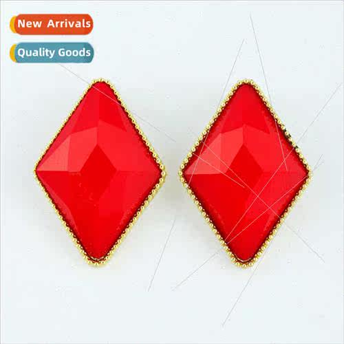new Europe high sense s925 silver pin earrings acrylic diamo
