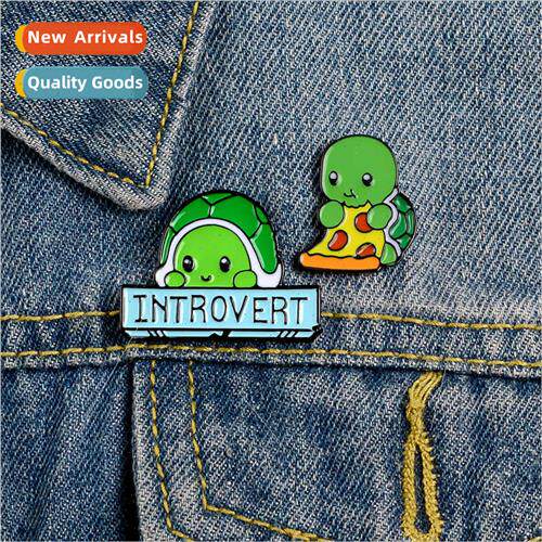Oil-drip enamel pin Cute cartoon turtle shirt lapel pin Pizz