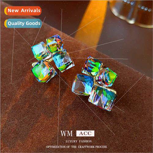 silver needle color irregular crystal earrings fashion wild