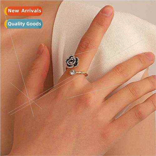 Popular Vintage French Black Camellia Rings Mori Open Rings