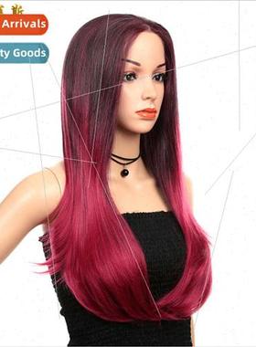 Europe wig center parted long curly hair chemical fiber fron