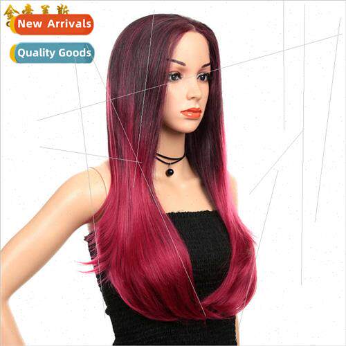 Europe wig center parted long curly hair chemical fiber fron