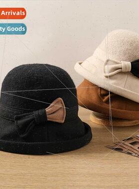 bow tweed basin cap female Korean fashion rolled edge hundre