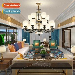 Chinese living room xury villa jade chandelier hall imation