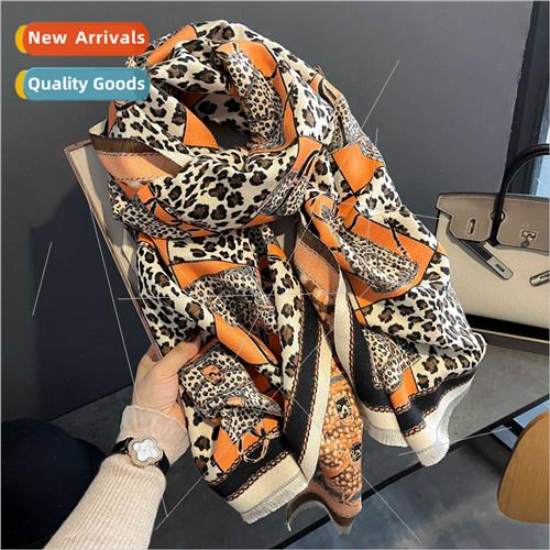 Korean  thickened faux cashmere leopard bag scarf fall winte