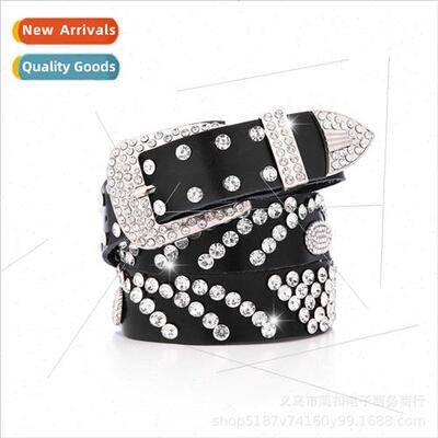 Decorative inlaid rhinestone ladies belt women leather rhine