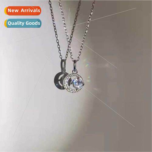 Plated S925 silver full diamond moon necklace girls niche co