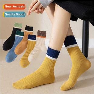 color blocking calf Autumn sock mid new needle Spring double