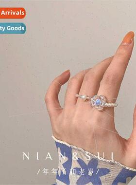 Clear pearl flower set ring women ins tide fashion index fin