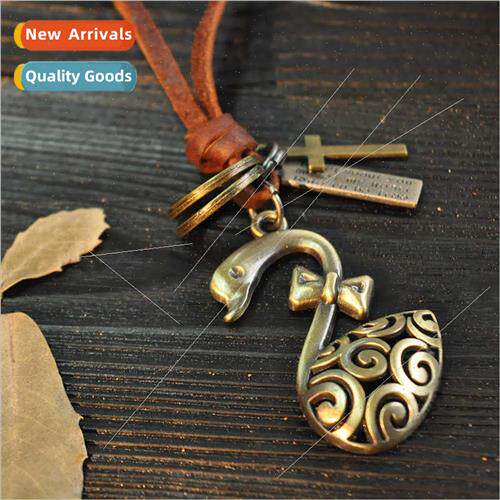 Swan shape pendant new retro metal pendant cowhide necklace