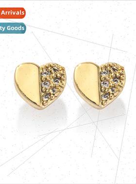 s925 silver pin rose gold heart earrings gold color cold win