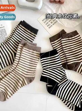 Striped socks female Brish spring fall Korean  mid-calf simp