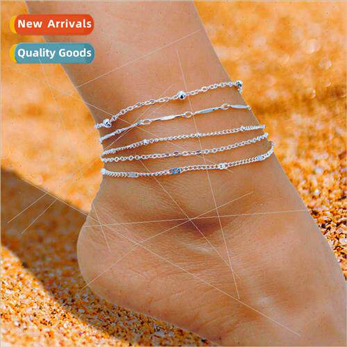 Europe Fashion Round Beads 5 Layers Set Anklet Gold Ball Ank