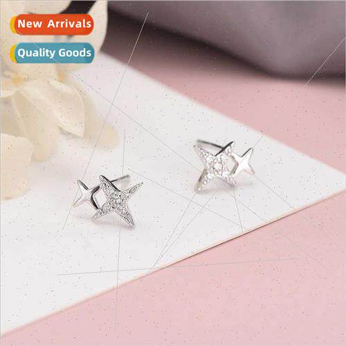 s925 silver simple wind diamond zirconia star earrings small