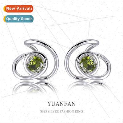 S925 silver earrings niche Europe cold wind metal color zirc