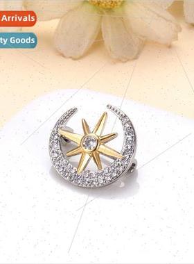 Korea dress v-neck fixed anti-glare star moon small brooch w