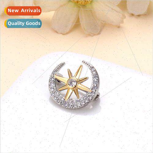 Korea dress v-neck fixed anti-glare star moon small brooch w