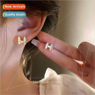 925 silver pin zirconia letter H earrings galvanized earring