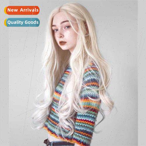 Europe wigs 适用women center parted long curly hair beige lo