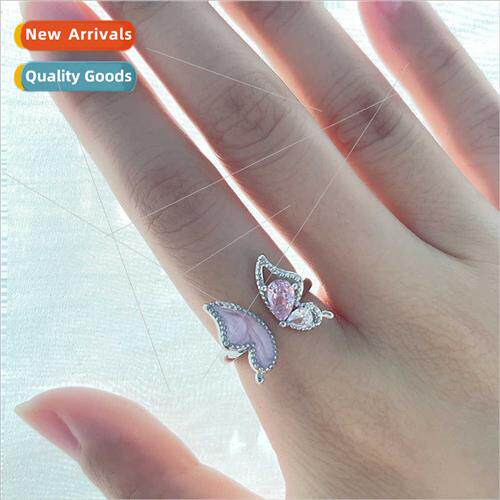 Pink Butterfly Ring Girl Heart Sweet Delicate Teardrop Zirco