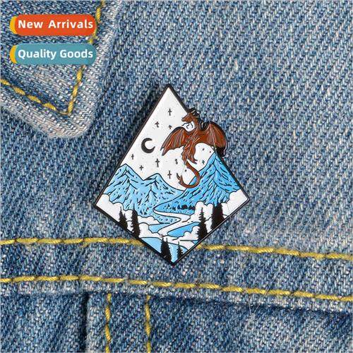 Mountain Peak Star Moon Personalized Enamel Brooch Moonlight