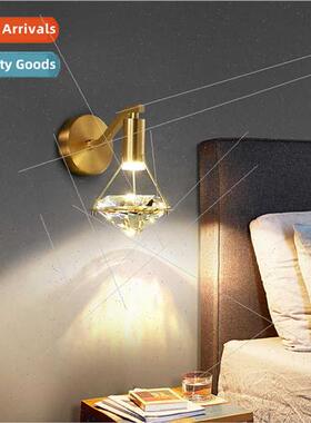 All copper light luxury crystal wall lamp bedroom bedside la