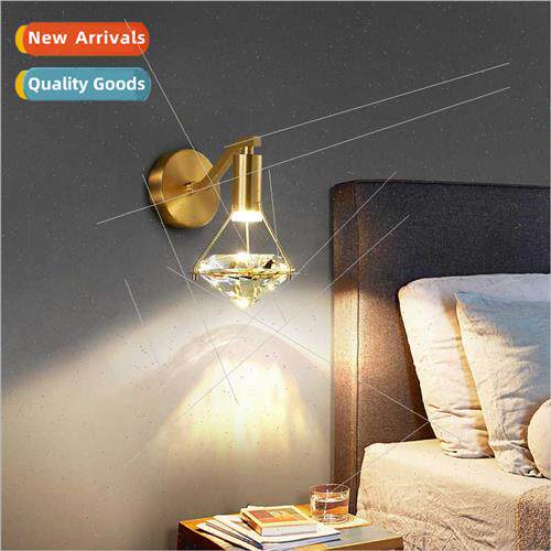 All copper light luxury crystal wall lamp bedroom bedside la