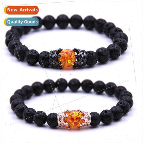New Fashion Crown Bracelet 8MM Volcanic Stone Beaded Couple