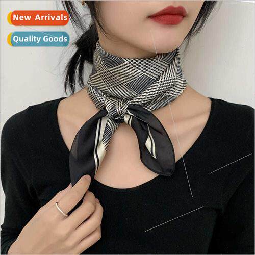 Retro Chidori check small square scarf female thin silk scar
