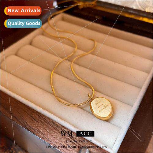 Tanium steel gold color letters round card bean necklace fas