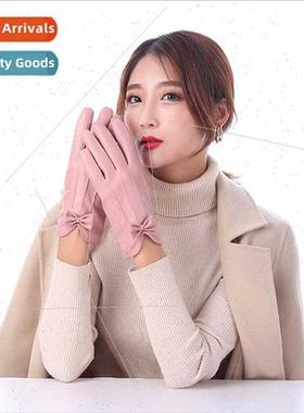 Autumn winter women pu leather gloves touch screen padded wa