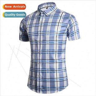 2022 Men short-sleeved casual plaid shirts plus fat plus stc