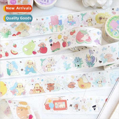 Hot silver washi tape Creamy repair dog Cute animal collage