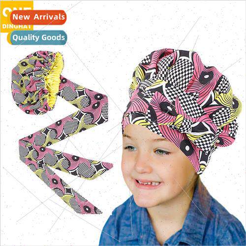 New African children satin lined round hat floating btie ban