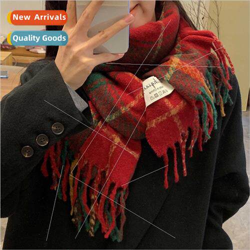 2022 Christmas winter plaid scarf couple cold warm retro sen