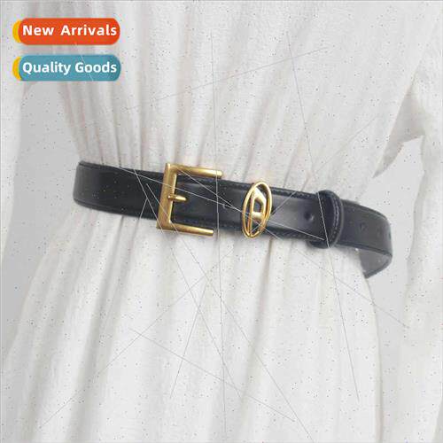 American vintage ins leather belt female gold buckle D lette