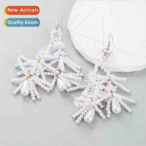 Europe new fashion anti-pearl earrings handmade bead weaving