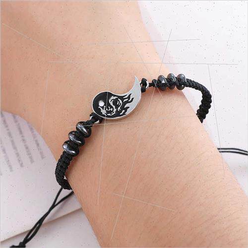 new tide retro dragon taiji alloy hand rope black whe men wo