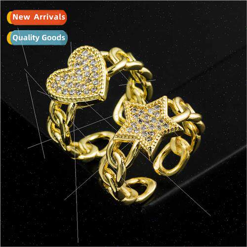 Europe fashion copper gold-plated zirconia love ring open fi