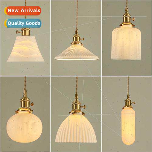 Japanese ceramic small chandelier retro pleated brass head r