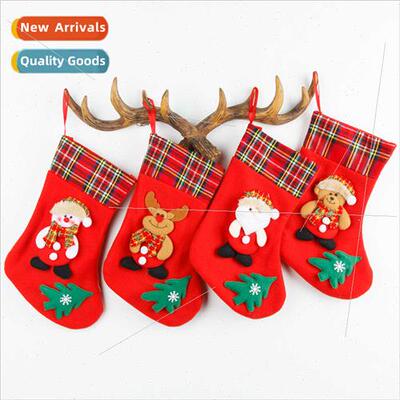 Medium Plaid Red Velvet Christmas Stocking  Bag Santa Claus