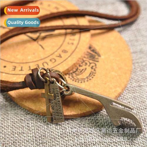 Soda pry bottle opener vintage necklace handmade leather rop