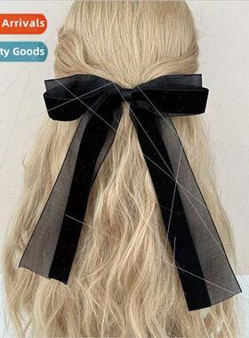 French retro black velvet bow ribbon hairpin female temperam